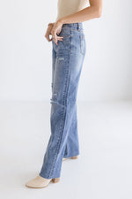 Mid Rise Distressed Wide Leg Jeans Medium Was