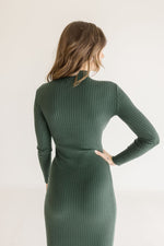 Long Sleeve Mock Neck Knit Midi Dress Green