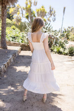  Ruffle Sleeve Midi Dress White