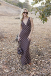 Serenity Sleeveless Polka Dot Print Mesh Maxi Dress Brown