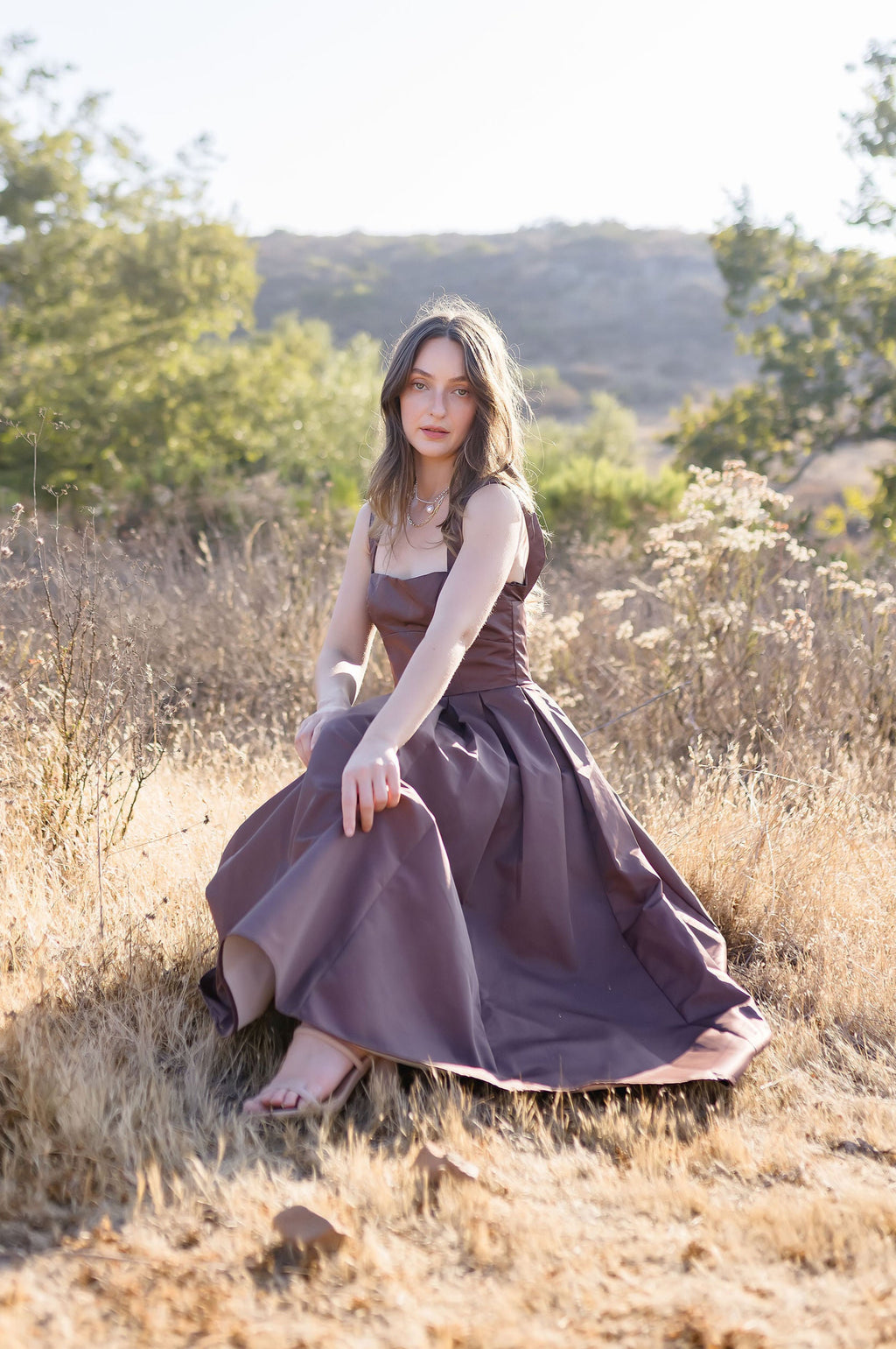 Sleeveless Low Back Midi Dress Brown