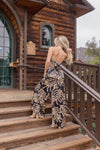 Sleeveless Back Tie Tropical Print Wide Leg Jumpsuit Black