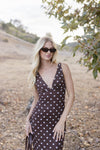 Serenity Sleeveless Polka Dot Print Mesh Maxi Dress Brown
