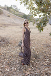 Serenity Sleeveless Polka Dot Print Mesh Maxi Dress Brown