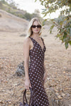 Serenity Sleeveless Polka Dot Print Mesh Maxi Dress Brown