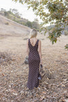 Serenity Sleeveless Polka Dot Print Mesh Maxi Dress Brown