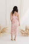  Sleeveless Mesh Floral Print Midi Dress Pink