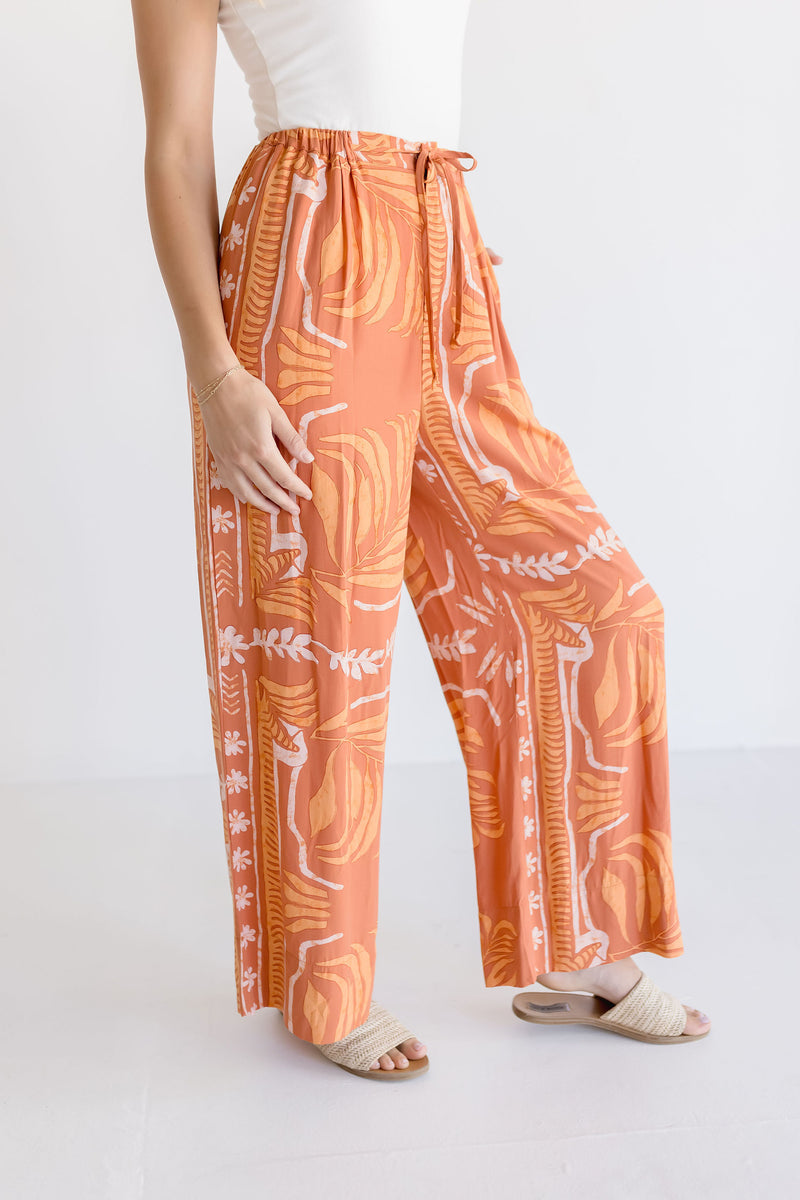  High Rise Tropical Print Pants Orange