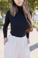 Long Sleeve Mockneck Knit Sweater Top Black