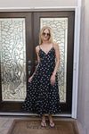 Sleeveless Open Back Tie Dot Print Maxi Dress Black