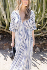  Dolman Sleeve Stripe Print Midi Dress Blue