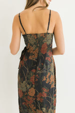 Sleeveless Floral Print Wrap Midi Dress Black