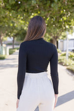 Long Sleeve Mockneck Knit Sweater Top Black