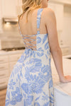 Sleeveless Criss Cross Back Floral Print Midi Dress Blue