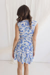 Cap Sleeve Abstract Print Wrap Mini Dress Blue