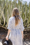  Dolman Sleeve Stripe Print Midi Dress Blue