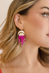 Crescent Moon Beaded Fringe Earrings Pink