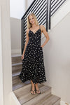 Sleeveless Open Back Tie Dot Print Maxi Dress Black
