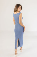 Sleeveless Ribbed Knit Midi Dress Blue