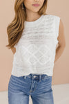  Sleeveless Cable Knit Sweater Top White