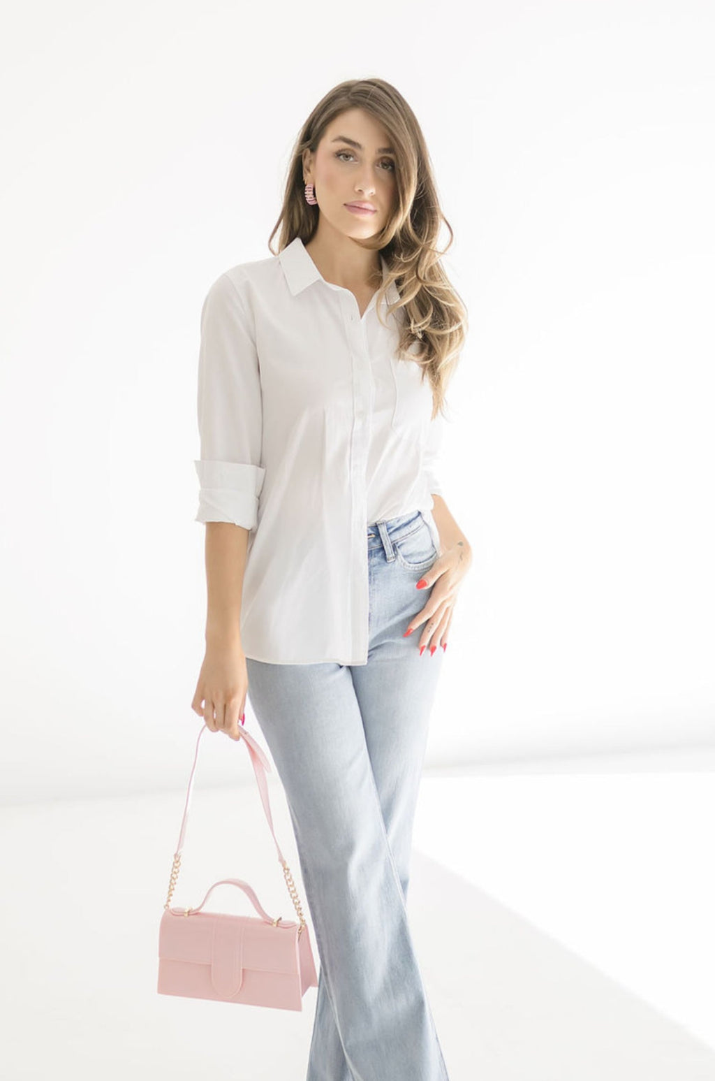 Long Sleeve Button Down Top White
