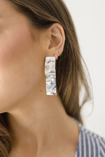 Wave Rectangle Drop Earrings Silver