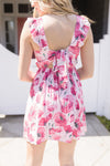 Sleeveless Back Tie Floral Print Mini Dress Pink