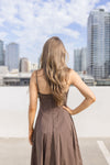Sleeveless A Line Midi Dress Brown