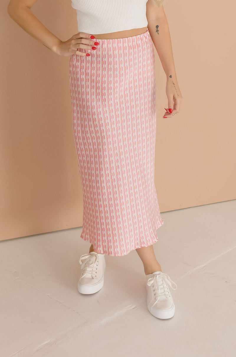 Geometric Print Midi Skirt Pink