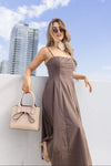 Sleeveless A Line Midi Dress Brown