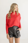  Long Sleeve Slouched Funnel Neck Sweater Red