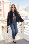 Long Sleeve Faux Fur Jacket Black