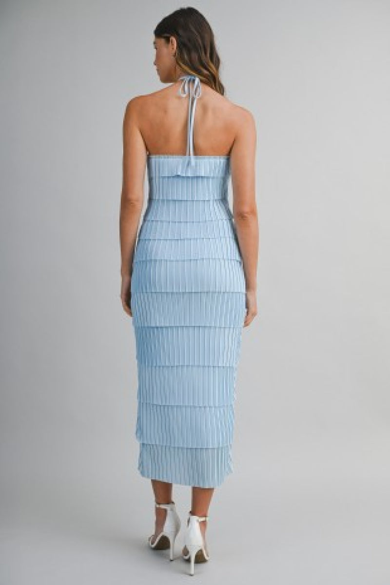 sleeveless pleated halter midi dress Kerry Layered Diagonal Ruffle Overlay Blue SMALL collection-festival-outfits Style-Fabric-Color:P00071126-CP-GRBST Perfect for day How to hide belly