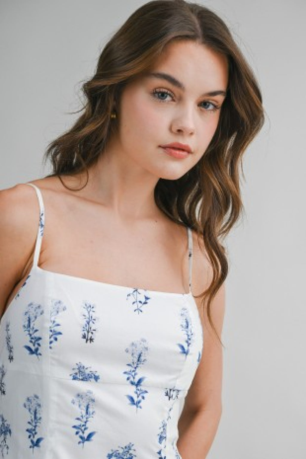 Sleeveless A-Line Floral Print Midi Dress Blue