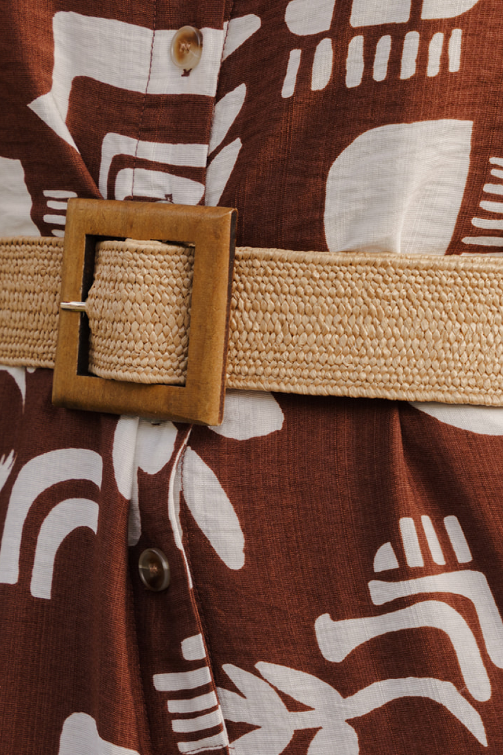 Large Wooden Rectangle Woven Belt Brown