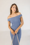 Sleeveless Ribbed Knit Midi Dress Blue