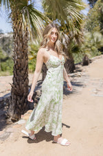  Sleeveless Tropical Print Midi Dress Green