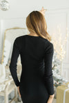  Long Sleeve Cut Out Midi Dress Black