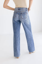 Mid Rise Distressed Wide Leg Jeans Medium Was