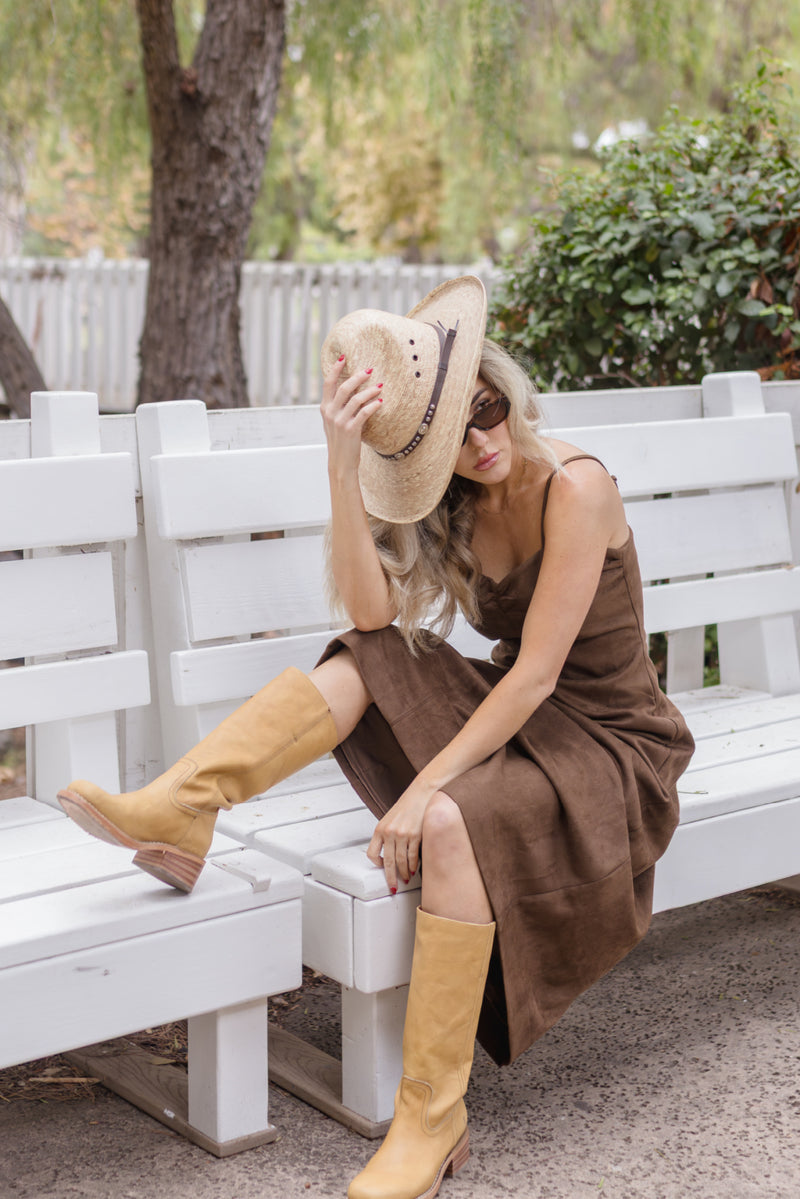 Sleeveless Faux Suede Maxi Dress Mocha
