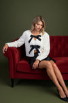 Long Sleeve Sequined Bow Tie Jacket White