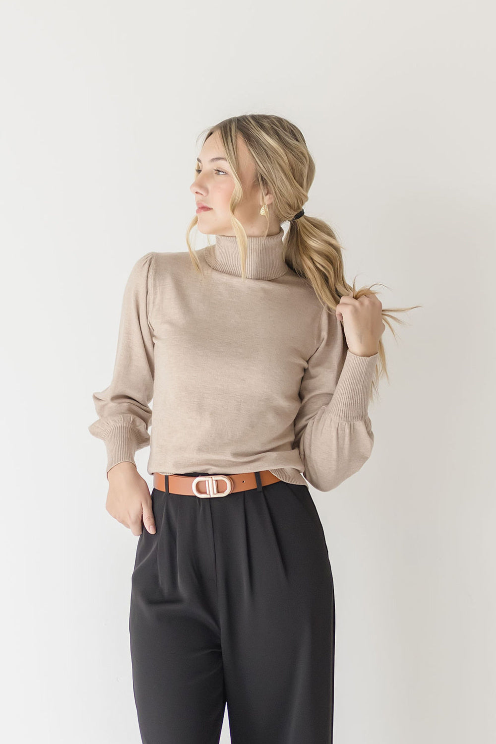  Long Sleeve Turtleneck Top Taupe
