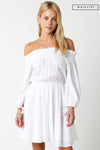 Waitlist 3/15 ♥ Marina Long Sleeve Off The Shoulder Mini Dress White