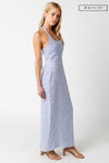 Waitlist 4/4 ♥ Tiffany Sleeveless Halter Stripe Print Linen Maxi Dress Blue