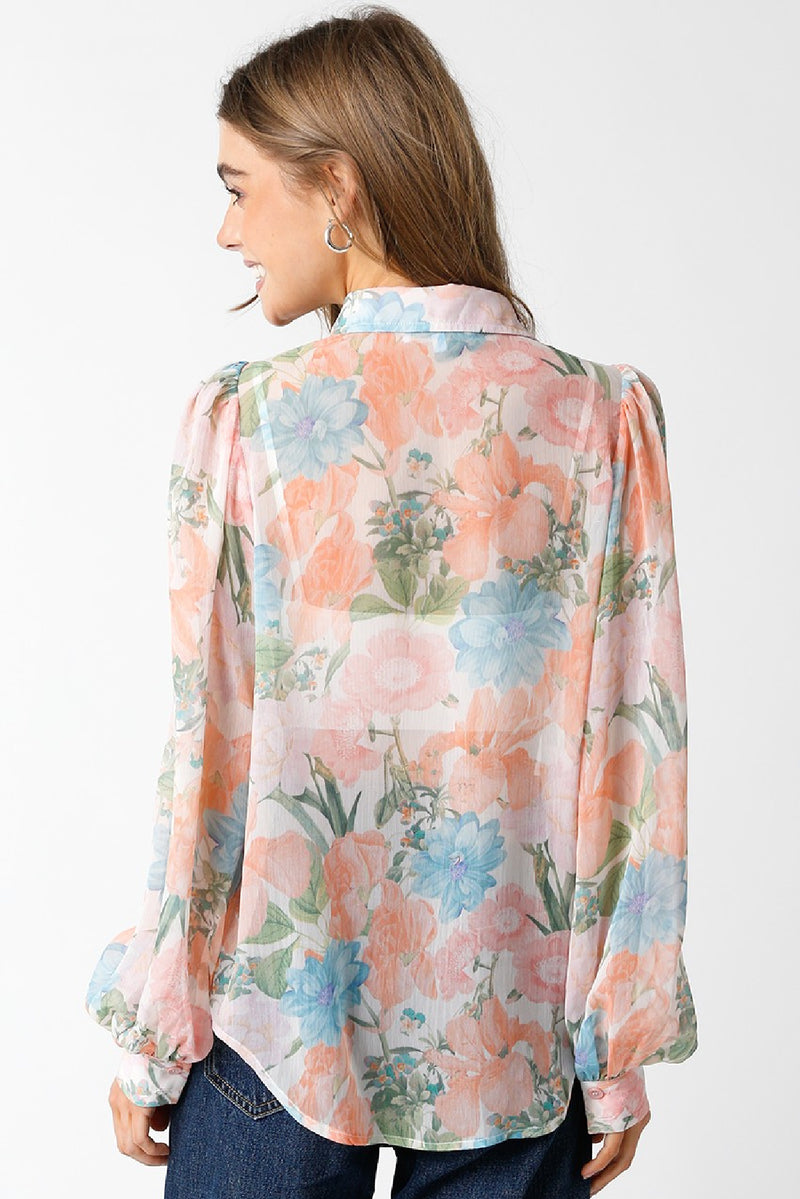 Maryann Long Sleeve Floral Print Top Cream