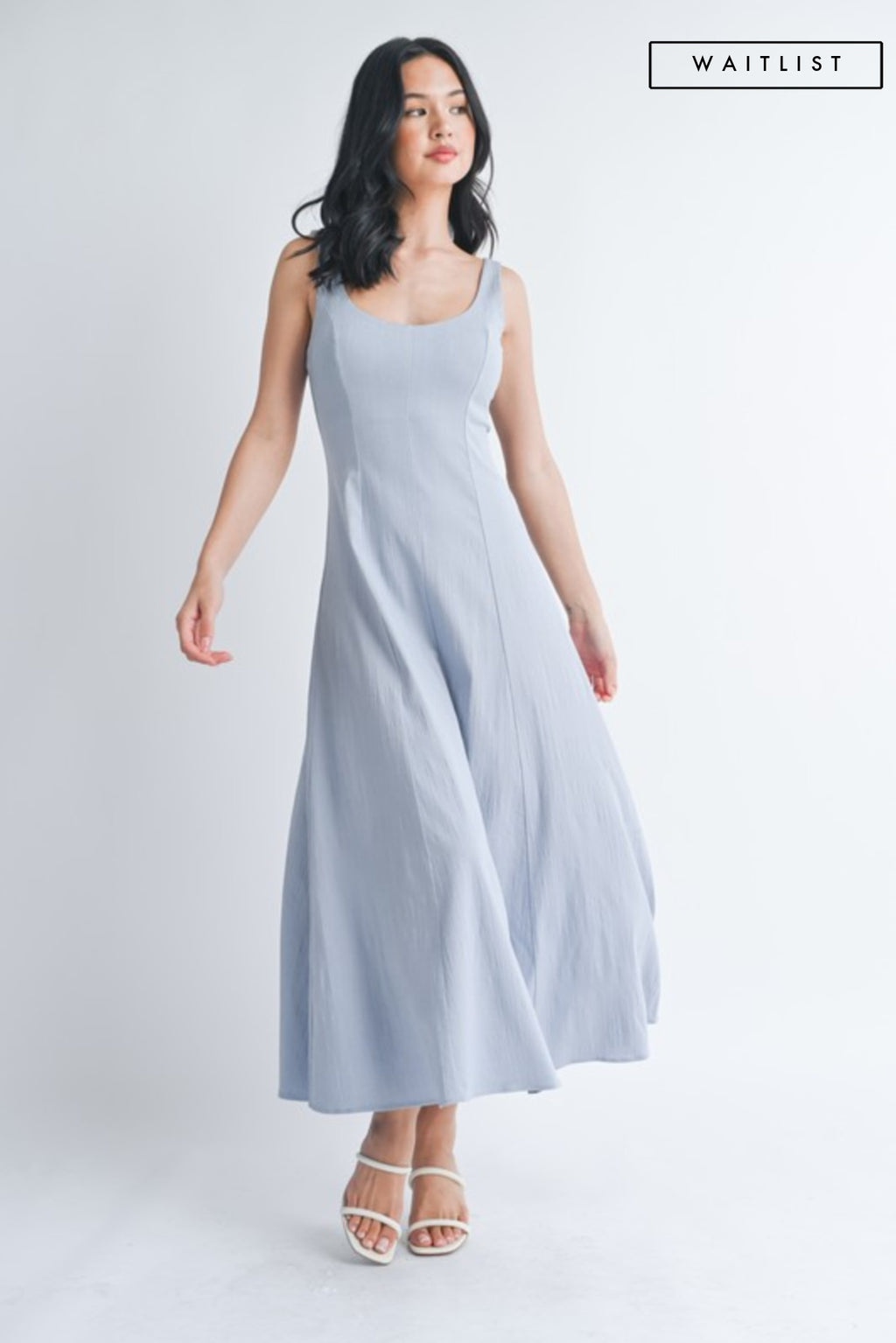  Sleeveless Linen Midi Dress Blue