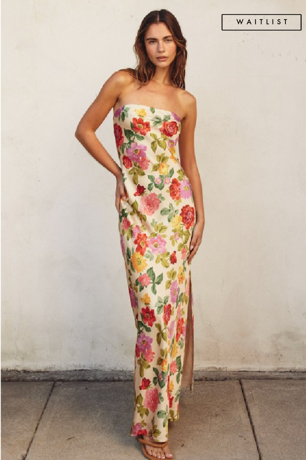  Sleeveless Floral Print Maxi Dress Cream