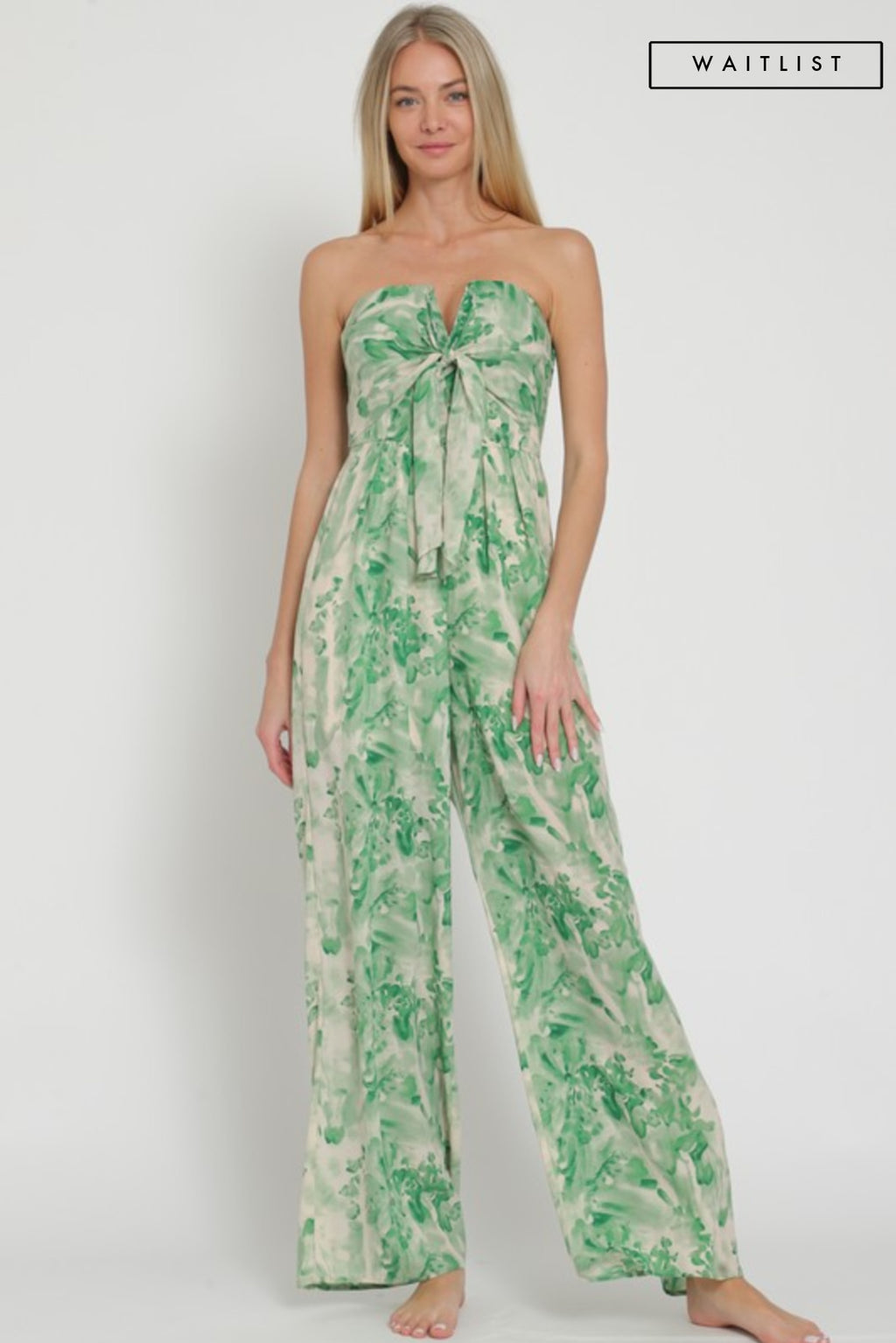 Sleeveless Front Tie Abstract Print Jumpsuit Green