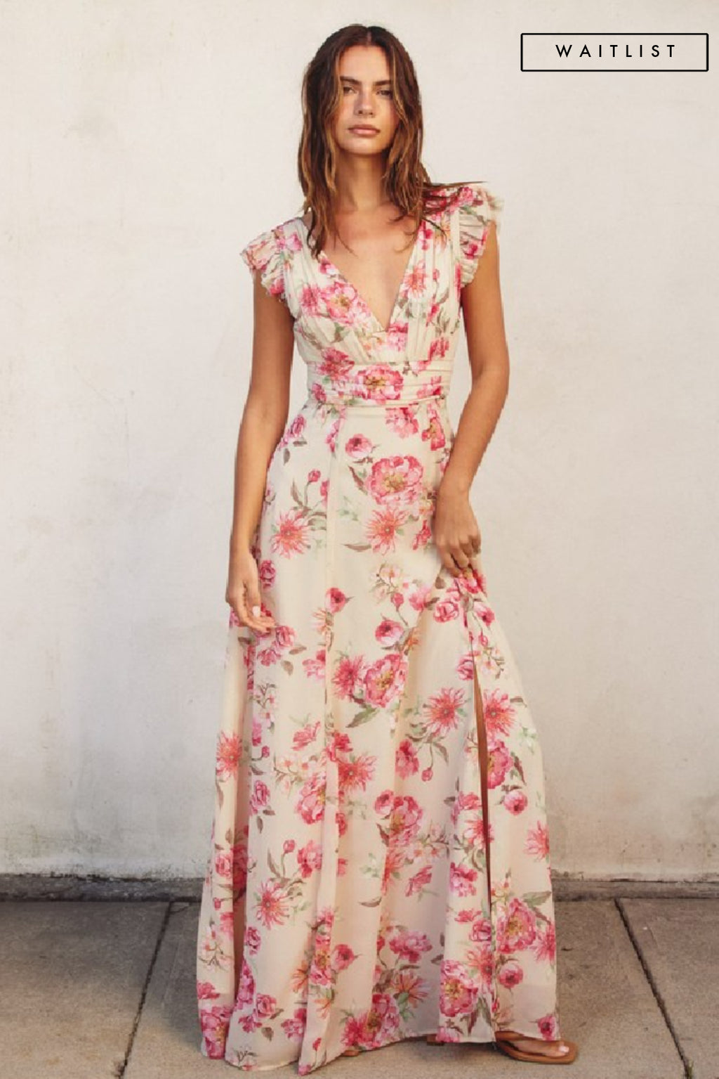 Flutter Sleeve Floral Print Maxi Dress Blush