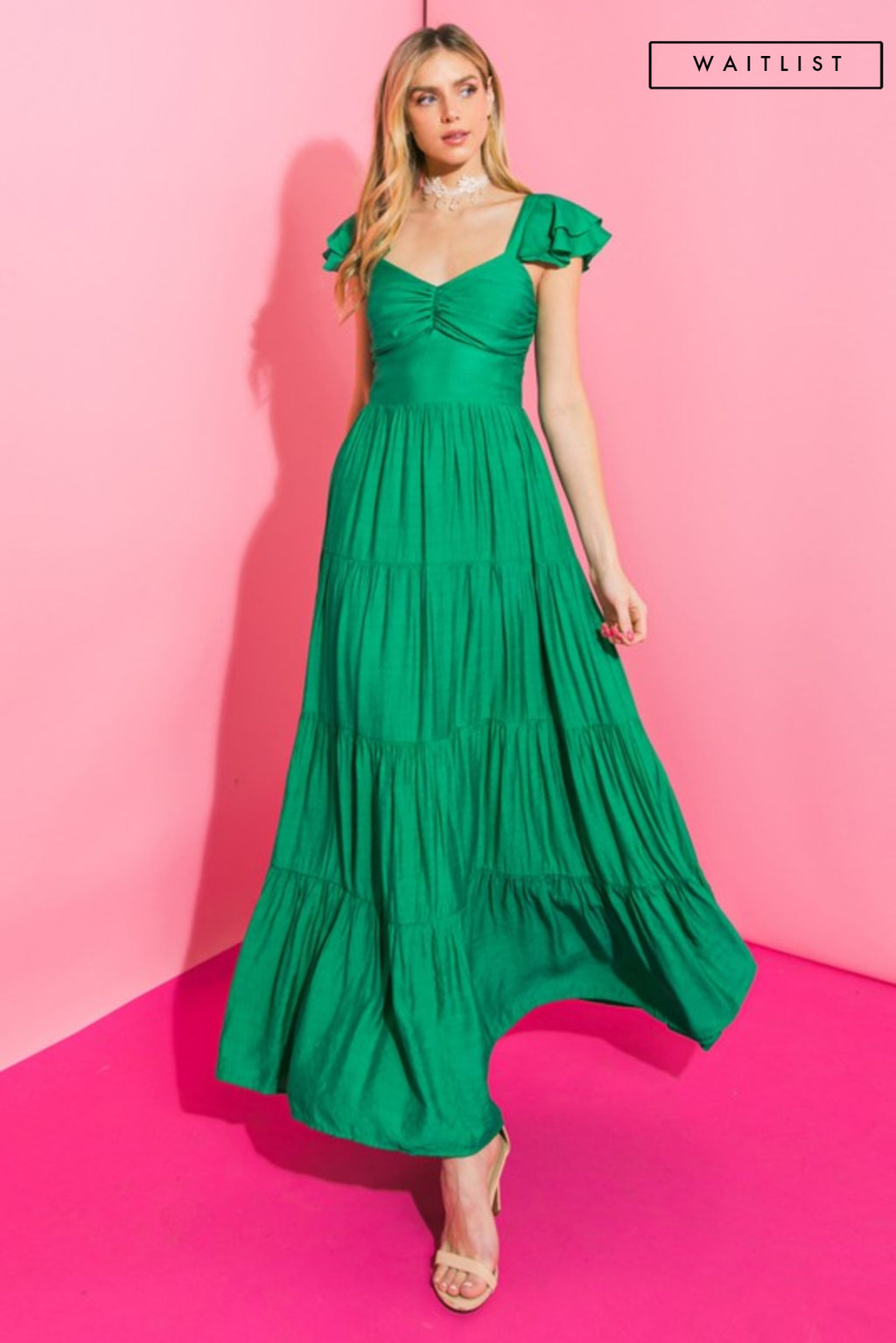 Ruffle Sleeve Maxi Green (S)
